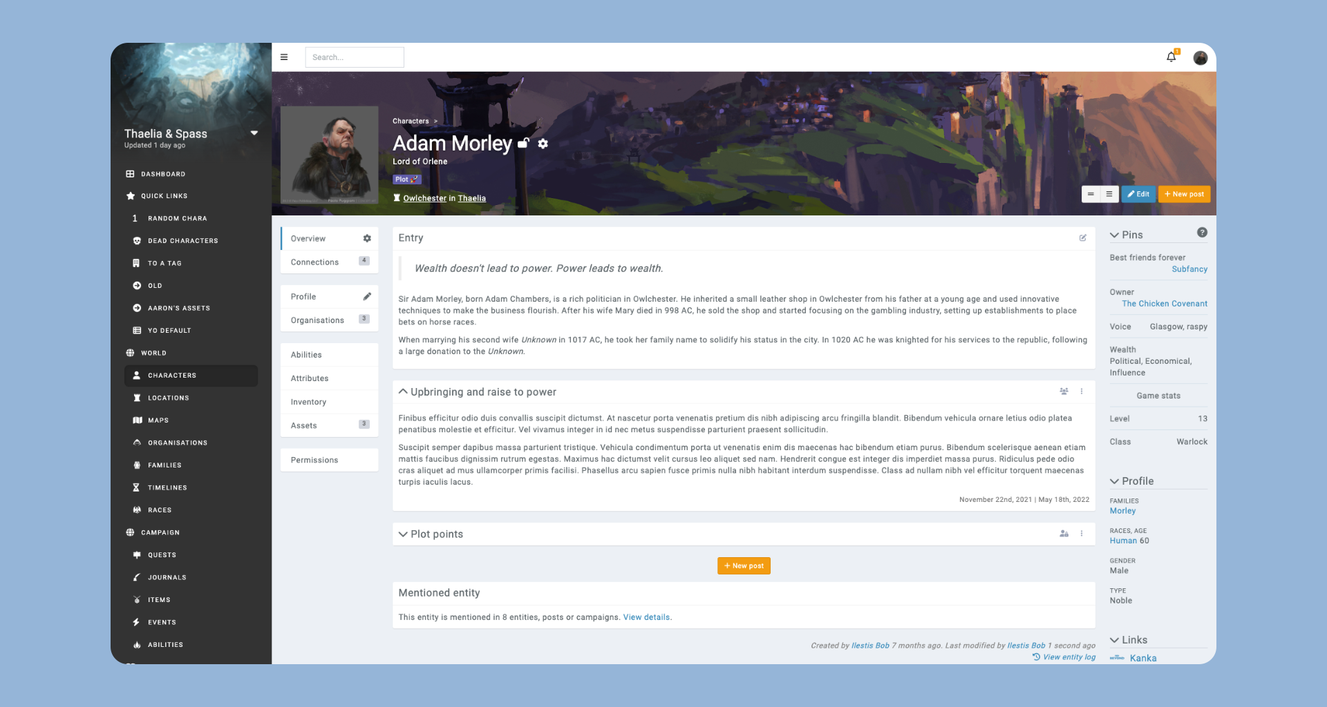 Worldbuilding tool and RPG campaign manager - Kanka